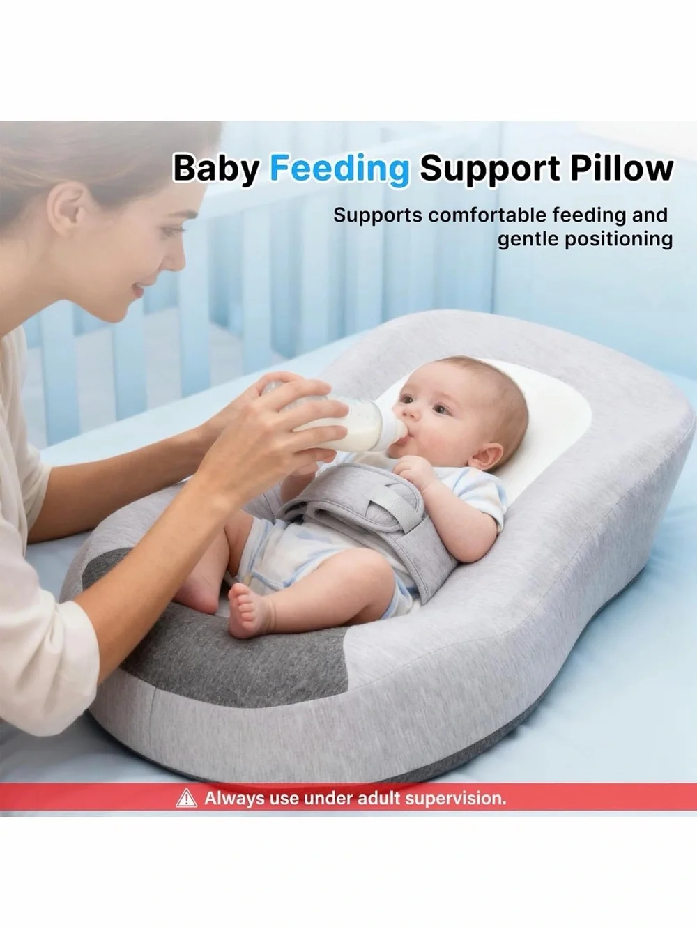 Baby👶🏻Nursing🤱🏻Pillow - Gray Infant👶🏻Lounger with Safety Strap